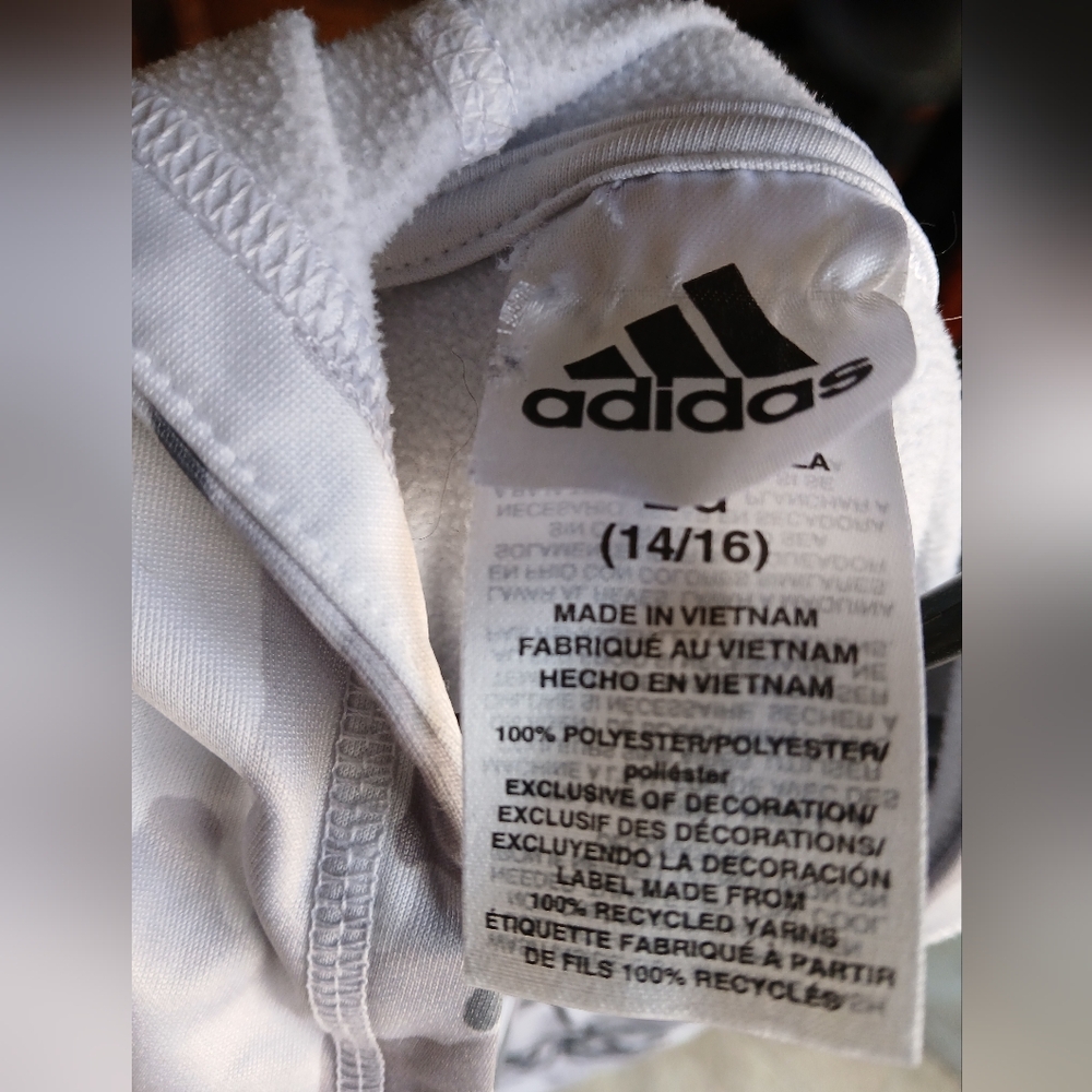 Adidas Camouflage Hoodie. White/grey Camouflage W Black Logo. Youth Lg14/16 - Picture 3 of 3